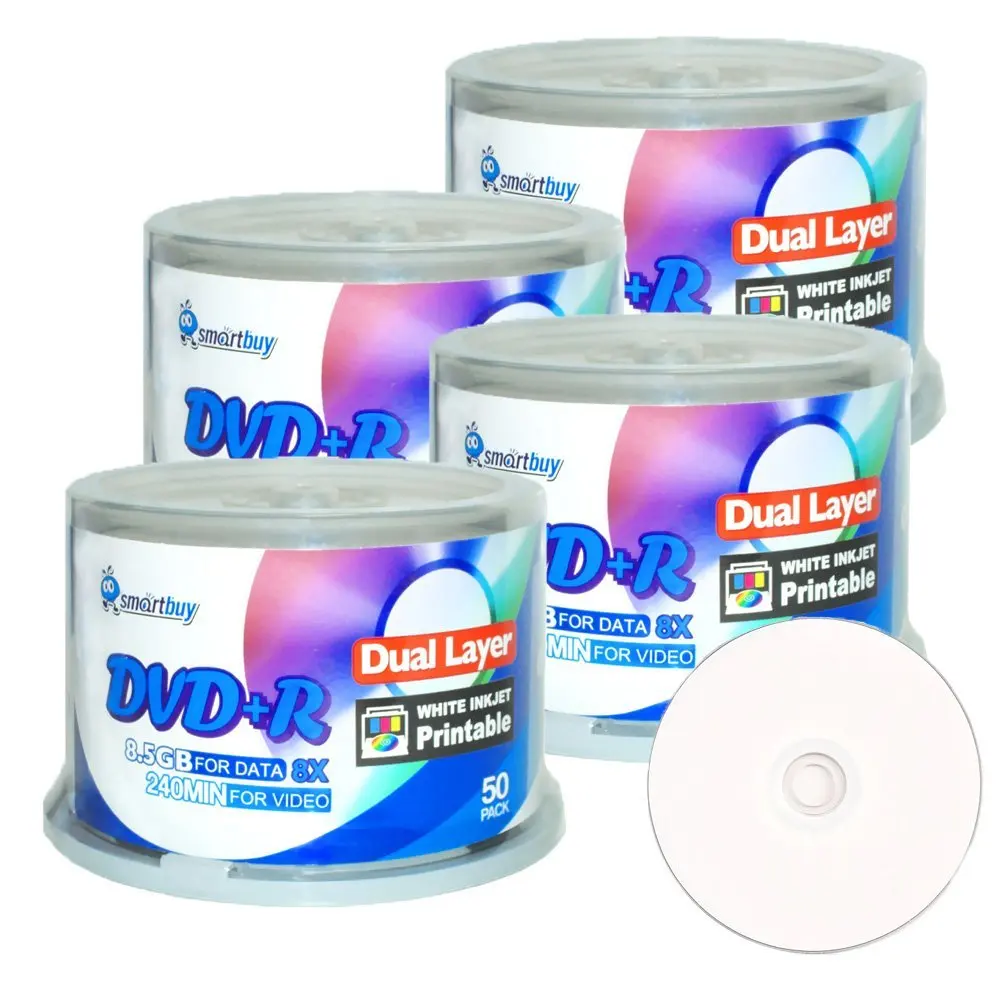 Smartbuy 8.5gb/240min 8x Dvd+r Dl Dual Layer White Inkjet Printable Blank Data Recordable Disc Spindle (200-Disc)