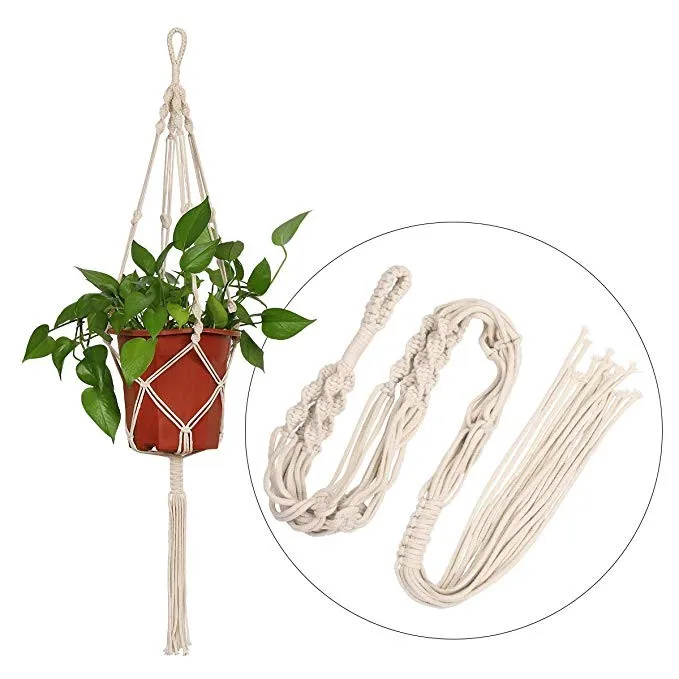 handcrafted braided natural jute macrame hanging basket plant