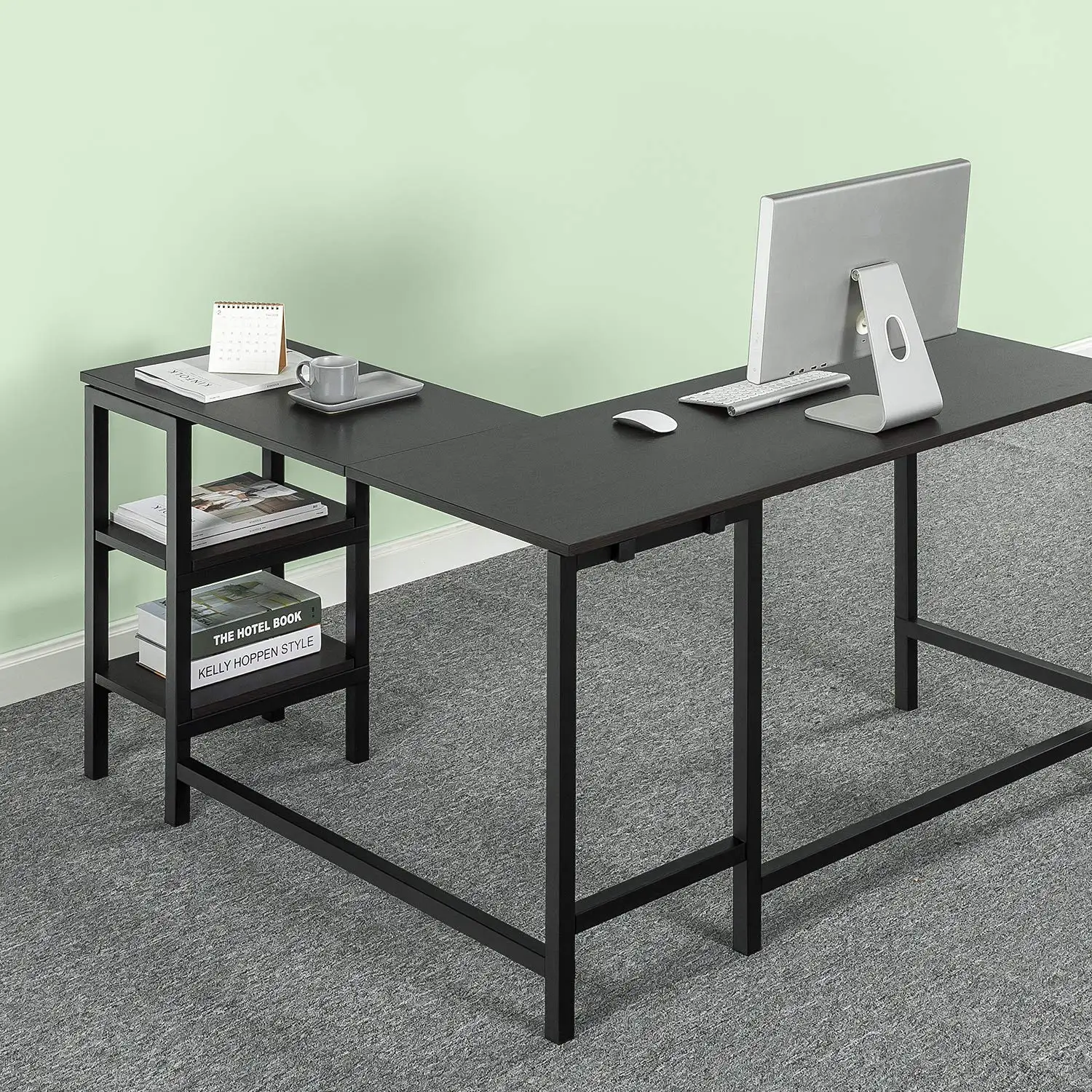 Zinus Urban L-Shaped Corner Computer Desk/Workstation / Home Office with Storage Shelves / Espresso