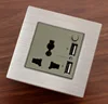 Wall Socket 3-Pin Universal Power Plug Socket 2 USB Outlet with ON/OFF Switch for Gold Aluminium Panel