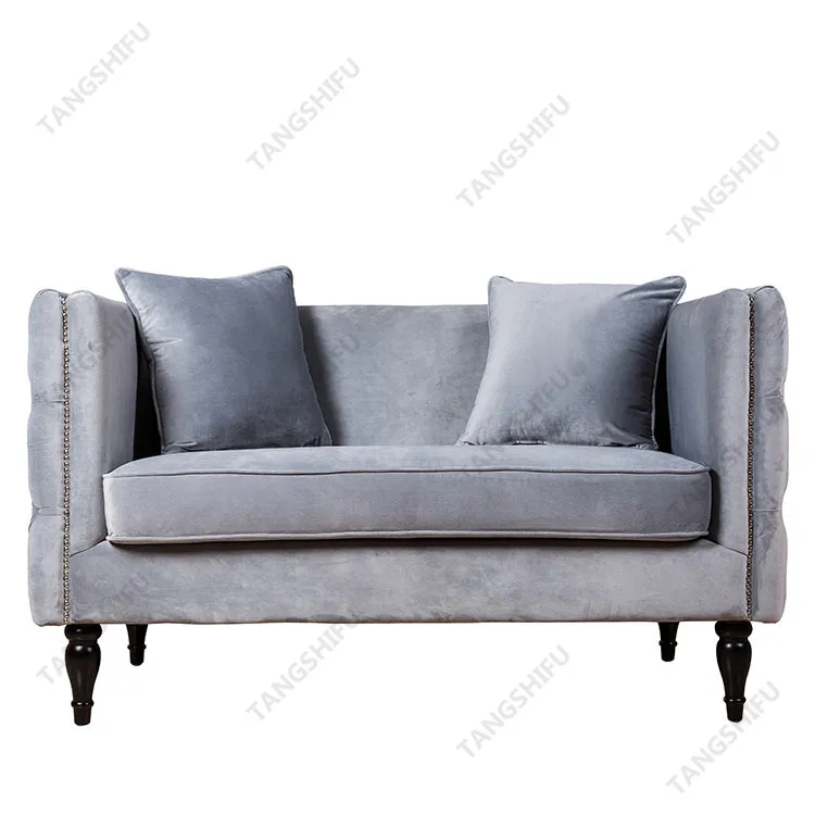 Upholstery Soft Living Room Furniture French Grey Velvet Tufted Love Seat Sofa