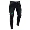 Men brand embroidery jeans Fashion Mens Casual Slim fit Straight High Stretch Feet skinny jeans men's black trousers