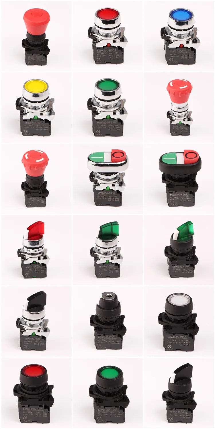 24mm Plastic 24VDC red light Push button switch
