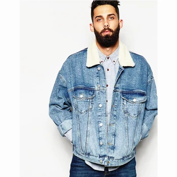 high quality man denim jeans jacket winter jacket with Fur collar lining