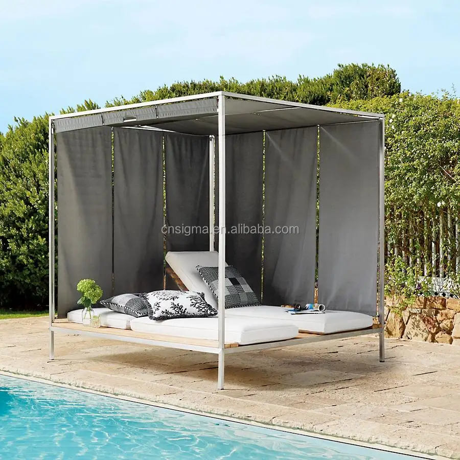 Bali Daybed Swimming Pool Daybed Teak Wood Cabana Daybed With Curtain