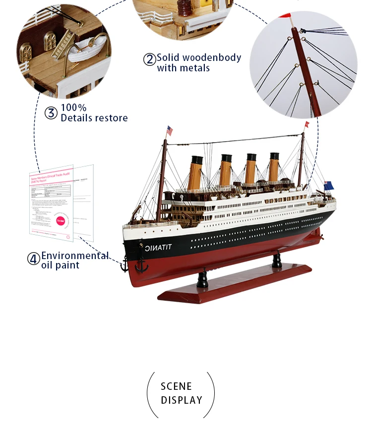 modello di nave da crociera in legno titanic rms con luci a led 31.5  fotografia display sfondo nautico arredamento