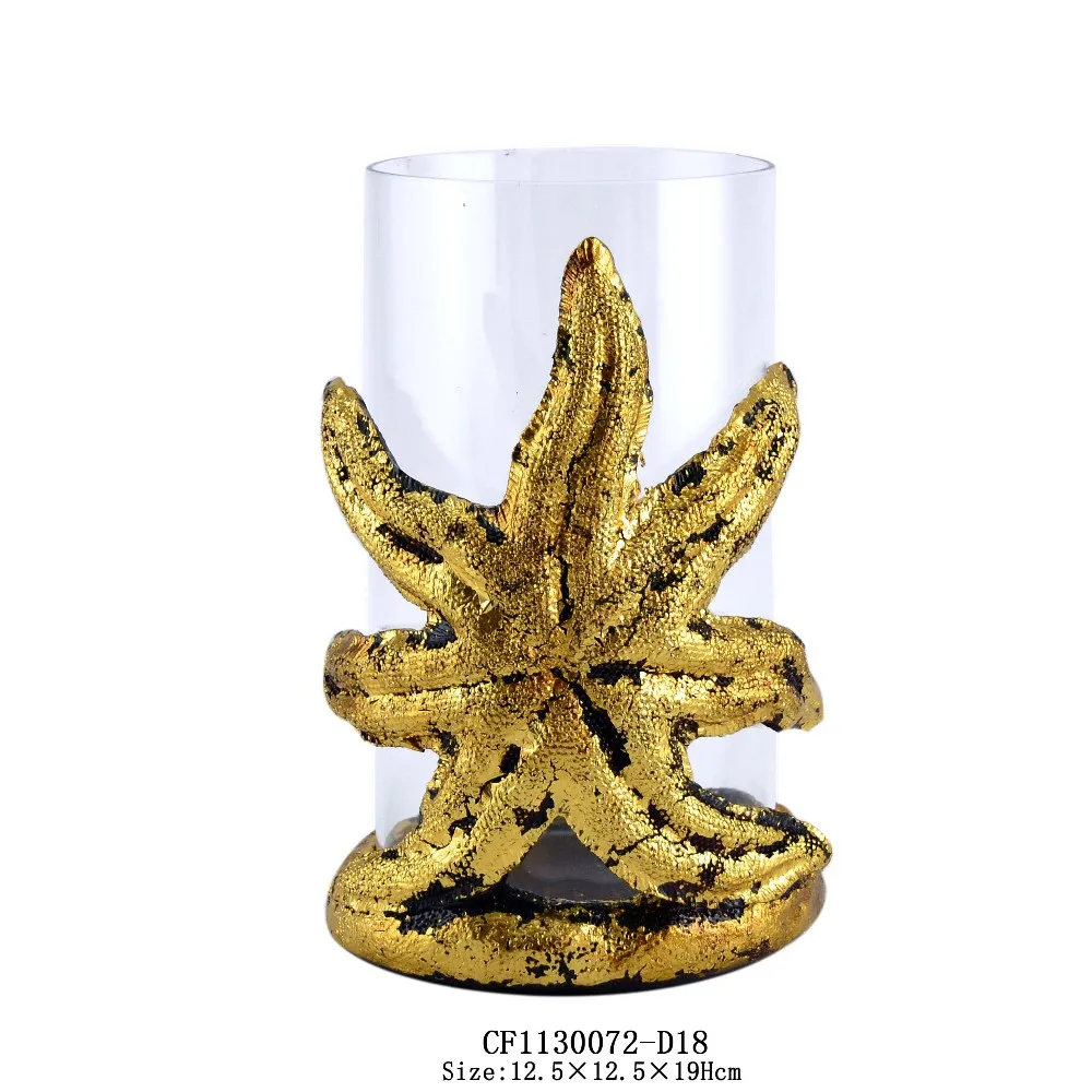 Resin Starfish Octopus Shaped Glass Candle Stick Holder Gold Home Decor manufacture