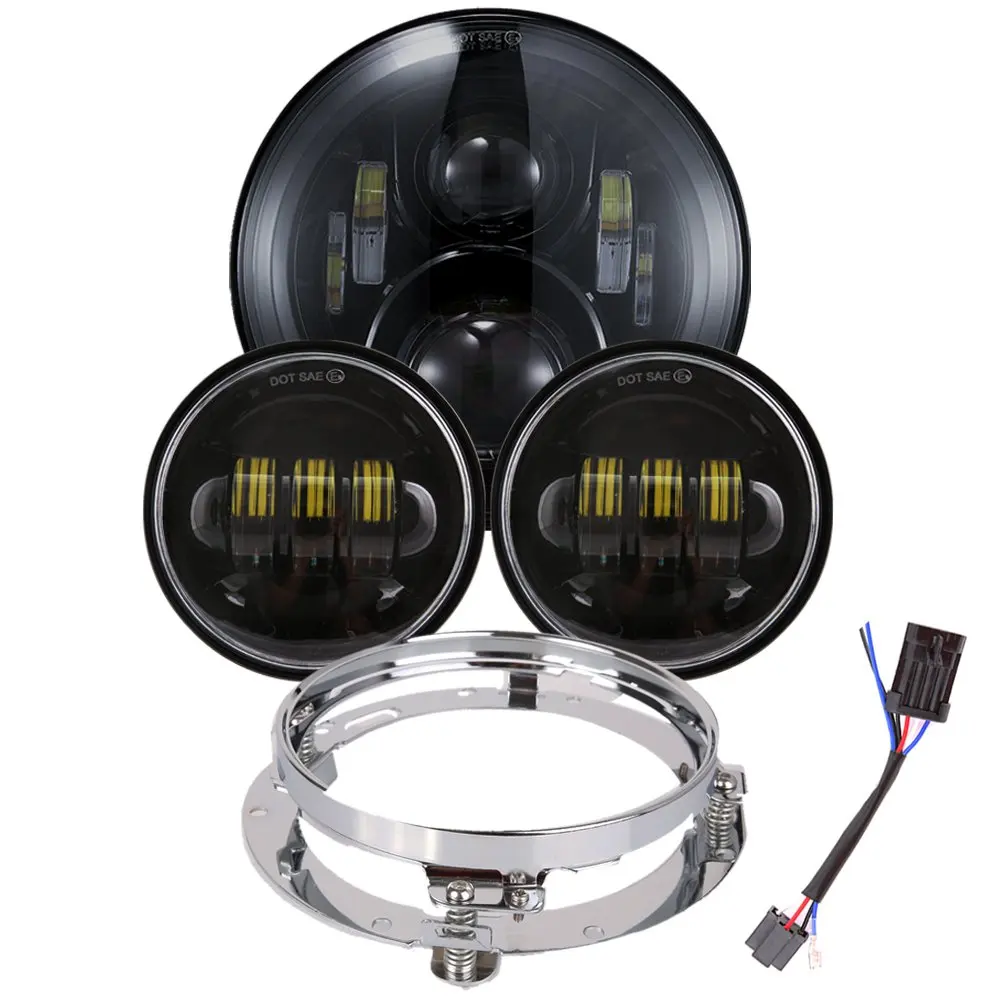 7 LED Projector Daymaker Headlight 4.5 Passing Lights Ring Bracket for Harley for Harley Davidson Electra Glide Standard FLHT 1995-2009