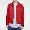 China supplier 2019 OEM red jeans for men workwear canvas jacket overshirt textured weave jacket mens 100% cotton denim jacket