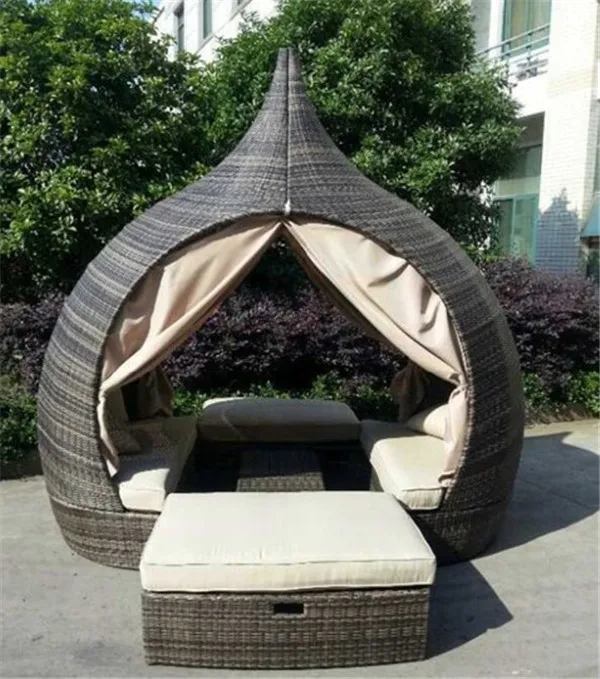 Unique Design Temple Rattan Daybed Outdoor Furniture Rattan Daybed Outdoor Furniture