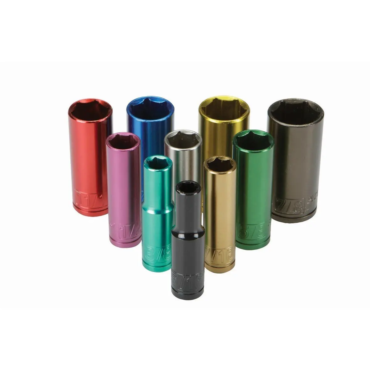 "ABC Products" - 10 Piece SAE ~ 3/8" Drive - Color-Coded - Deep Well - Socket Set (Sizes 5/16", 3/8", 7/16", 1/2", 9/16", 5/8", 11/16", 3/4", 13/16", & 7/8")