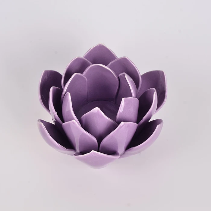 Lotus Flower Shaped Candle Holder Ceramic Tea Light Holder For Table