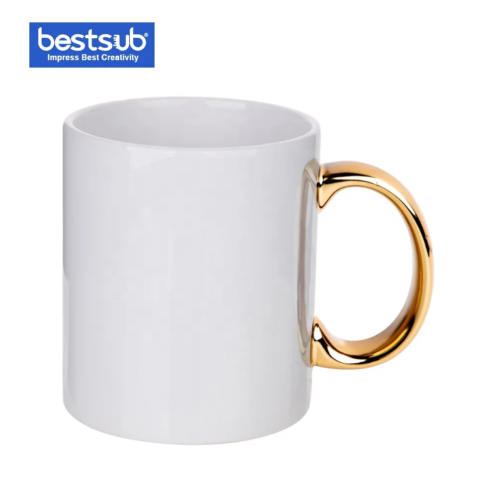 Bestsub Customize 11oz Sublimation Gold Handle Plated Magic Ceramic Mug
