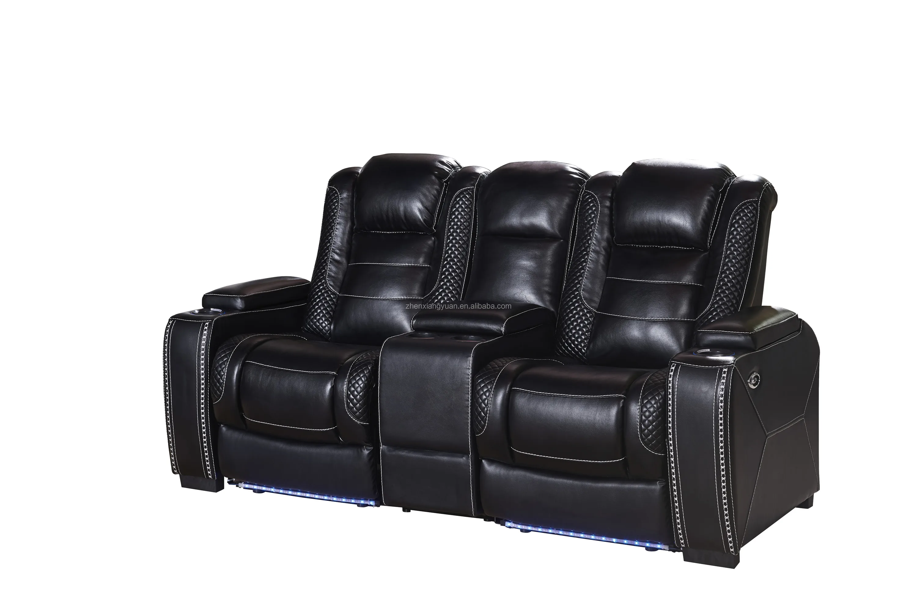 Newest Designs 3seater Black Leather Vip Home Theater Power Recliner With Storage Consoles
