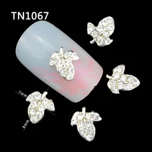 10 Pcs Glitter Silver Tree Leaf 3D Rhinestones For Nail Art Decorations On Gel Polish DIY
