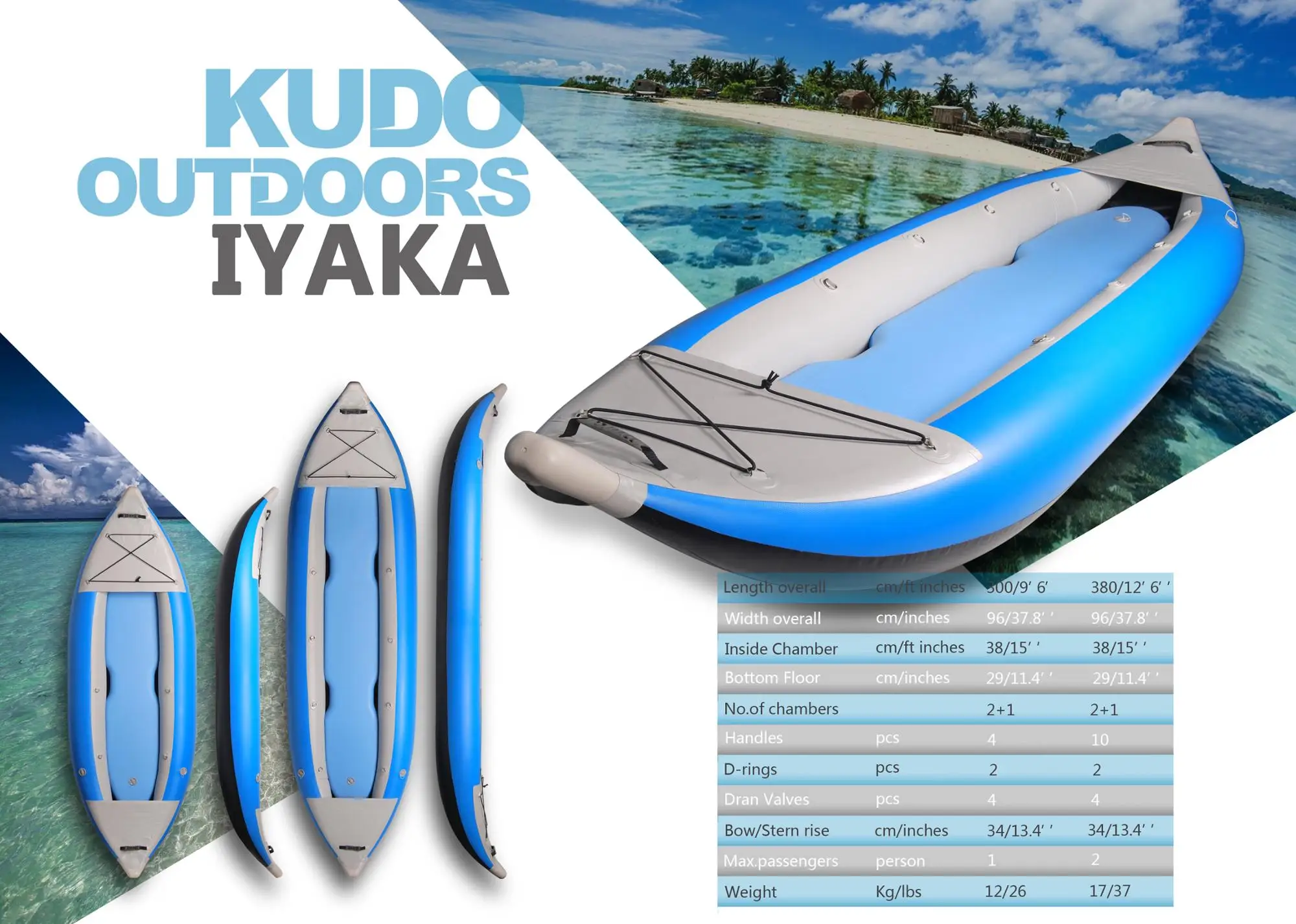 kudo outdoors hot selling inflatable water rowing boat air