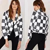 Fashion Black and White Checkered Moto Jacket Leather Mote Jacket for Woman