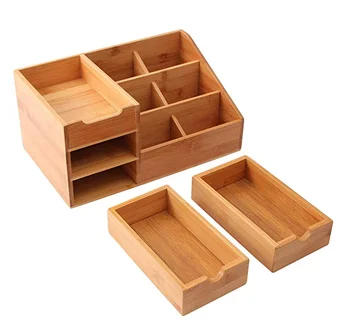 Bamboo Makeup Organizer Cosmetic Storage Display Box With Drawer