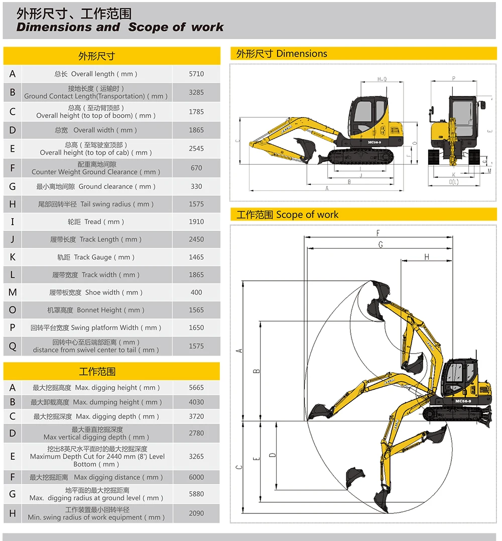 Jcm Mc569 6 Ton Mini Hydraulic Crawler Excavator 0.2cbm Bucket