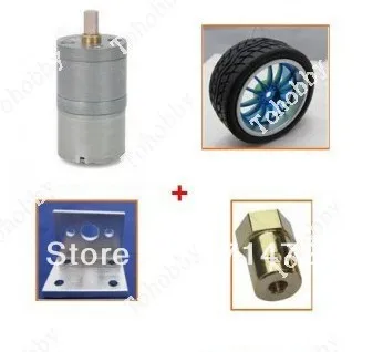 Free Shipping Robot smart car rubber wheel dc gear motor kit with motor bracket and motor