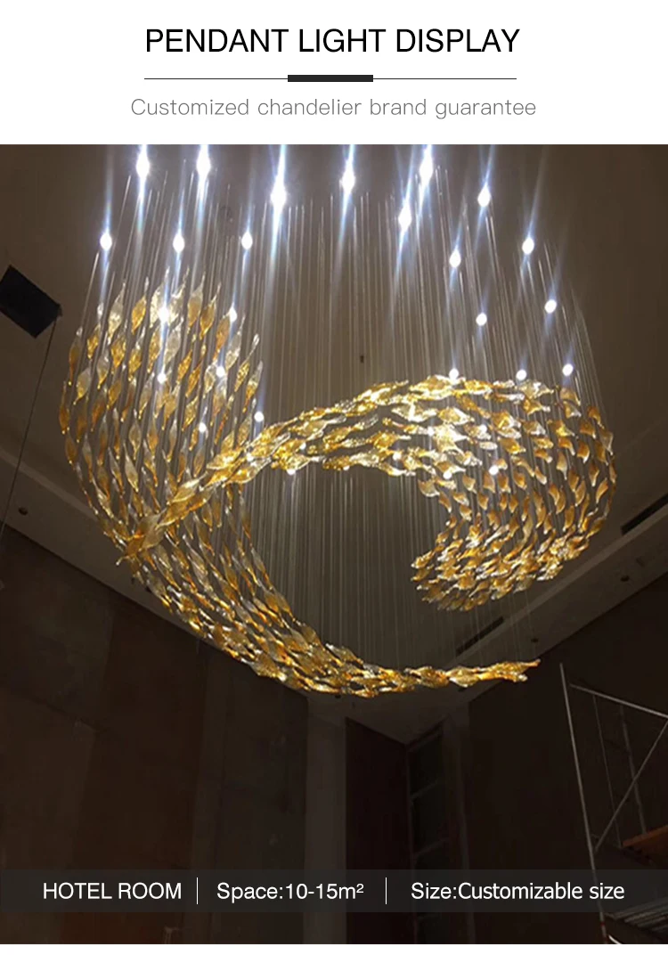 High quality Ceiling hotel lobby decoration Glass chandelier indoor light