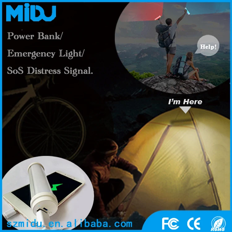 3000mah Aluminium Shell Dimmable LED Tube Tent Camping Emergency Light Power Bank