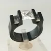 IP Black Stainless Steel Central Three CZ Crystals Prong Setting Inlay Comfort Wedding Band Engagement Rings OEM Collection