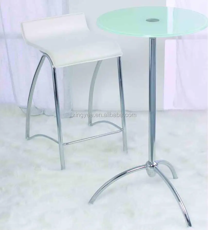 Modern Bar Furniture Homes Goods Chromed Steel Stand Up Bar Tables Set Tempered Glass High Top