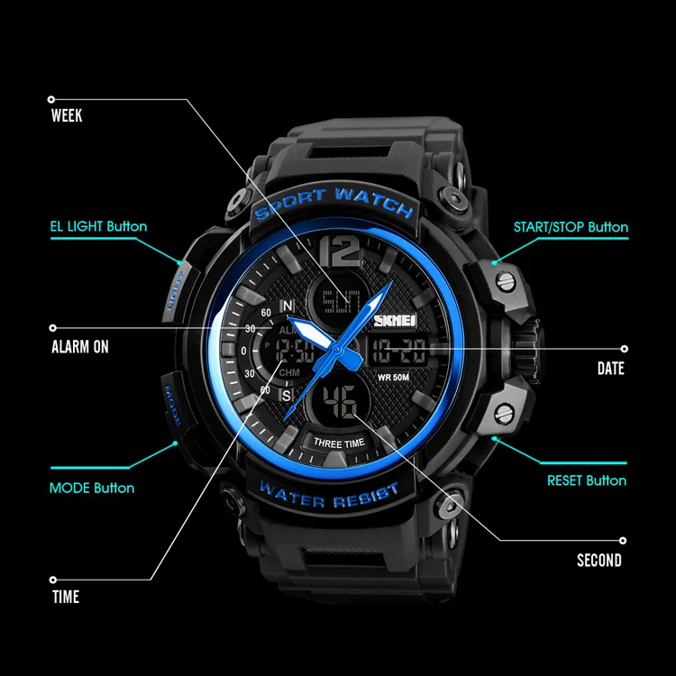 Wholesale USA/NL Free ship skmei1343 water resist gent military wrist led digital sport watch