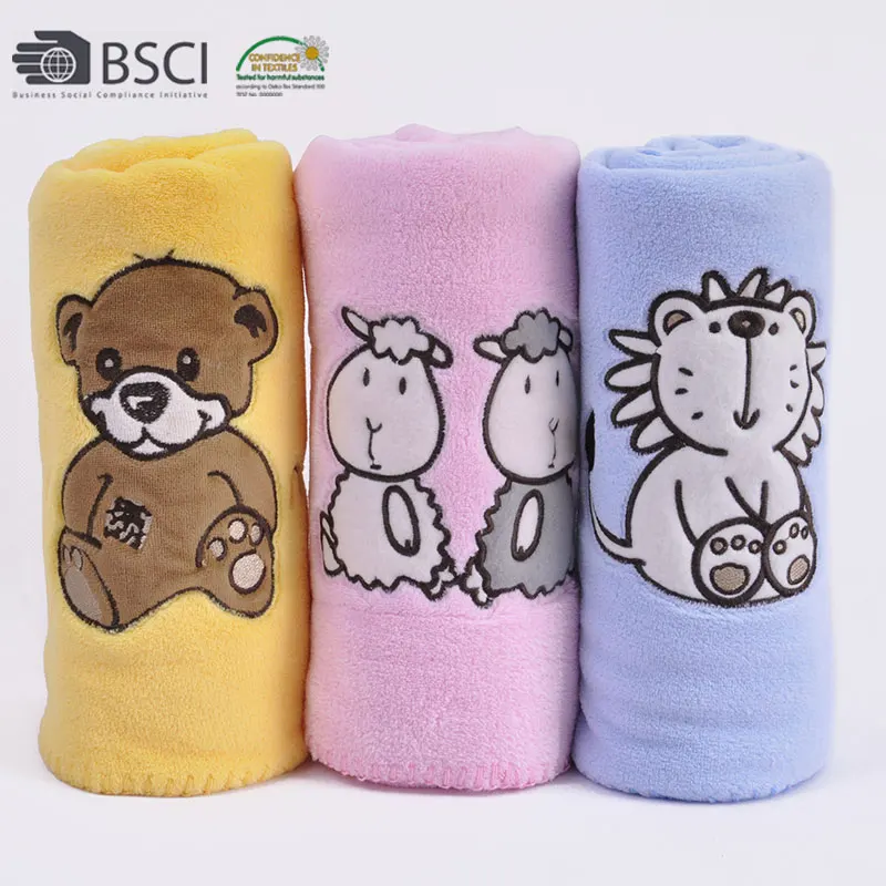 Wholesale China Embroidered Printed Plush Coral Fleece Baby Blanket