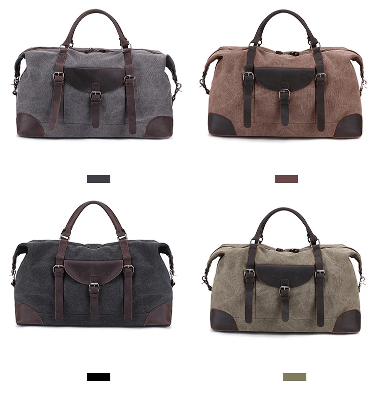 New design Amazon hot sale duffel canvas overnight travel weekender bag with leather