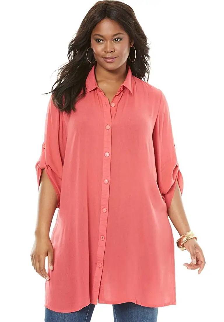 women's white button down tunic