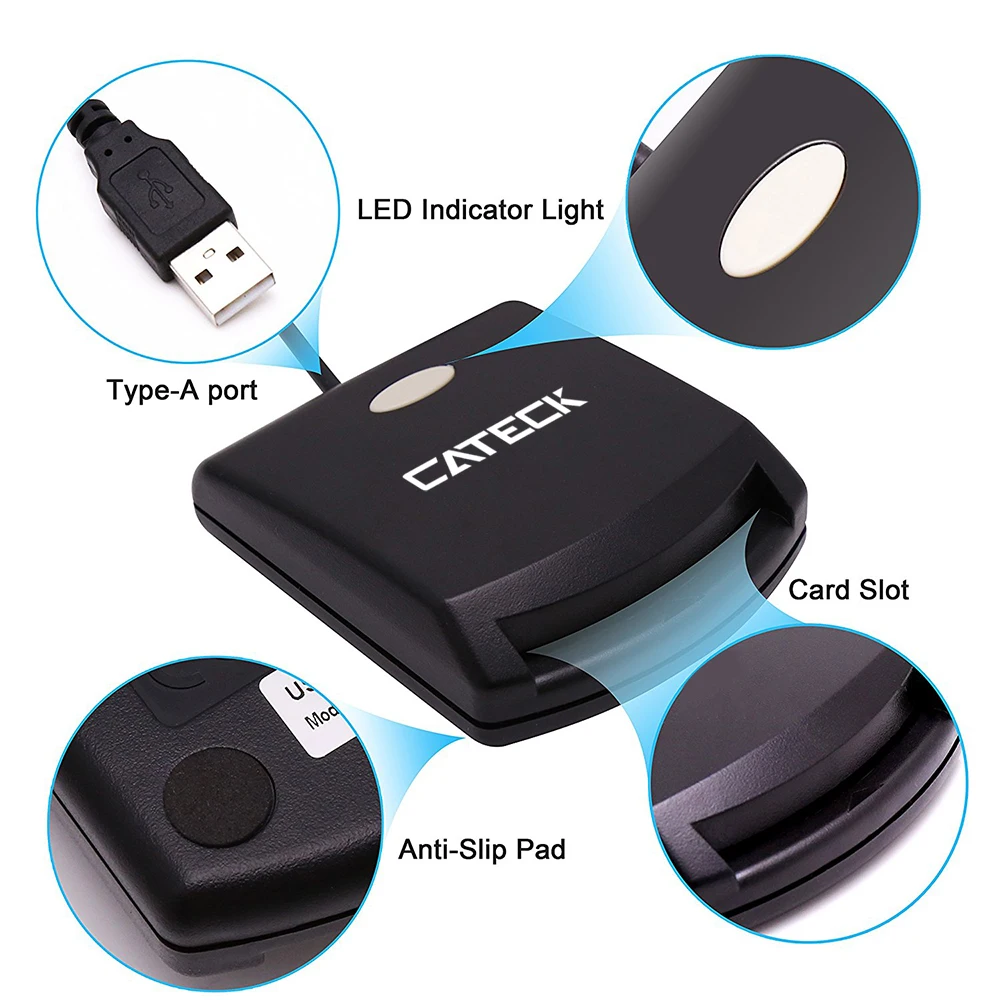 Cateck USB RFID Smart Card Reader with SIM/EMV/CHIP/IC Slots - ANKUX.COM