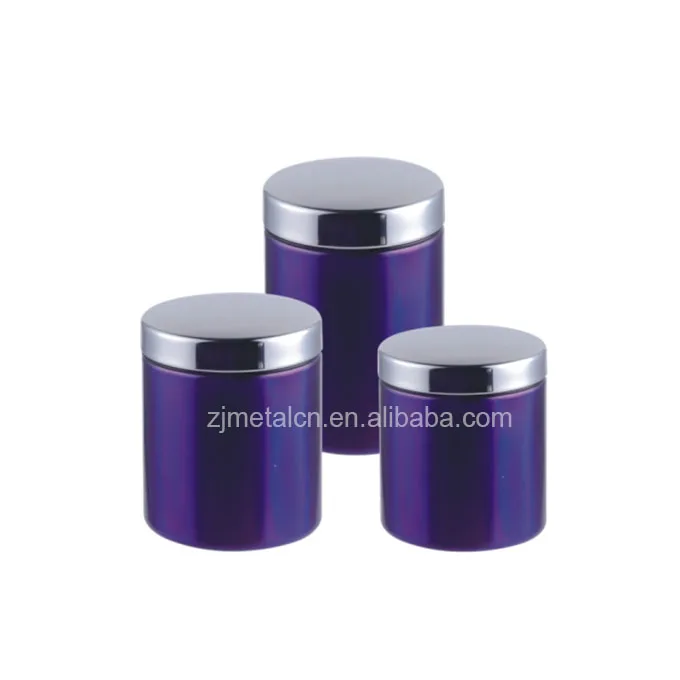 3pcs Stainless Steel Kitchen Canister Purple Tea Suggar Coffee Canister