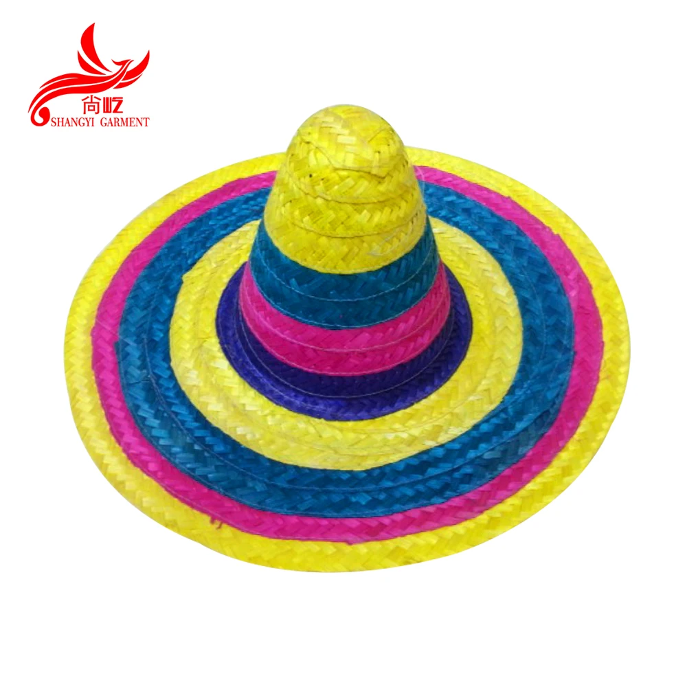 Summer Unisex Rainbow Dyed Bamboo Large Brim Mexican Sombrero - Buy ...