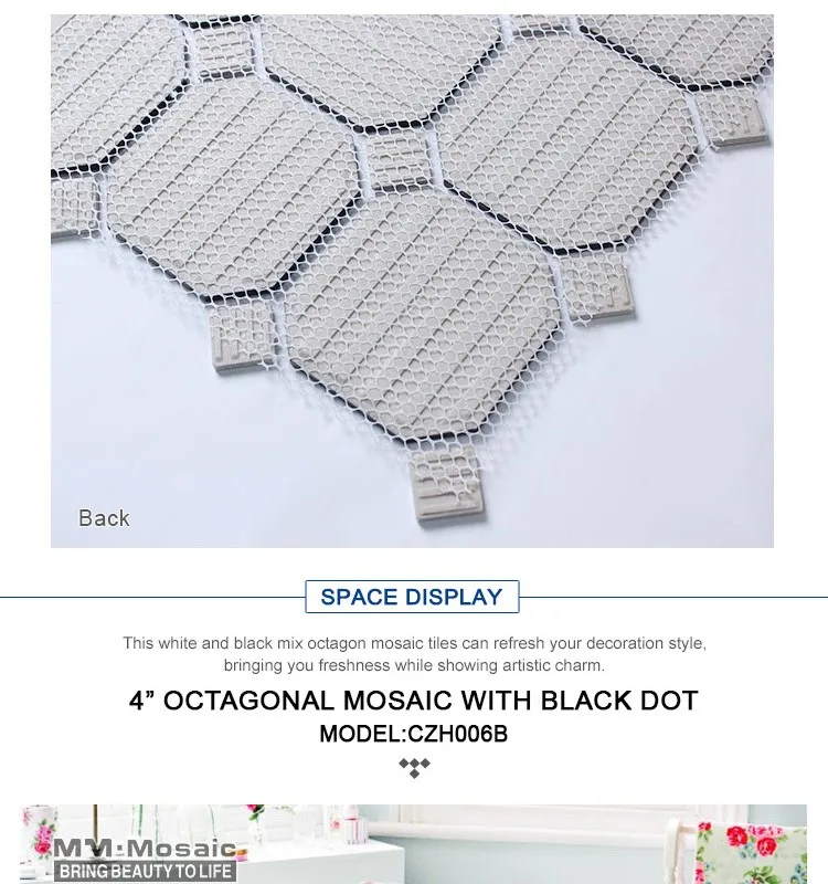 En Stock 4 ''blanco Mezcla Punto Negro De Cerámica Octágono Piso De