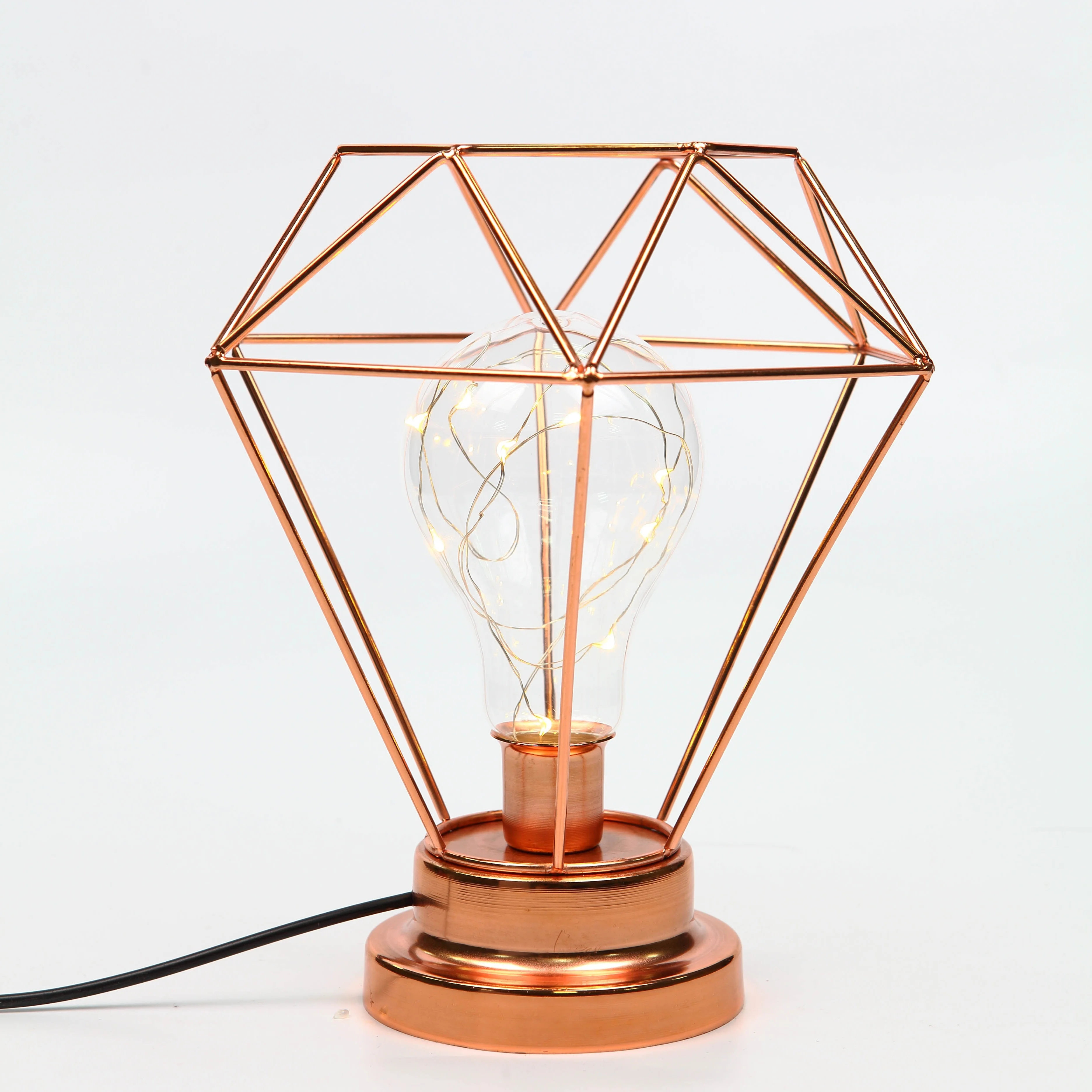 Diamond Metal Cage LED Lantern Battery Powered  Light with LED Edison Style Bulb Table Lamp