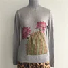 Women's High Fashion New Trend Personalized Cactus Digital Printed 100% Wool Flat Knitted High Neck Pullover Sweater