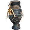 Large Size Antique Bronze Vase with Sexy Woman and Lion Head