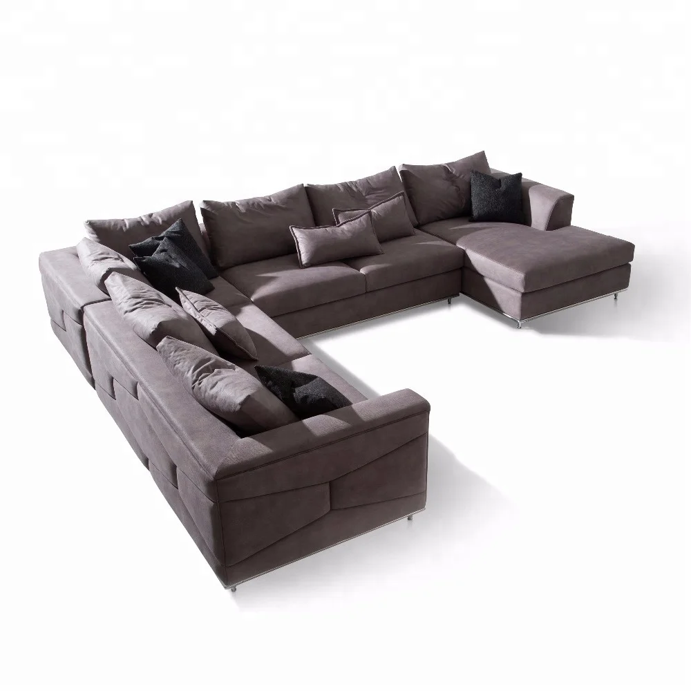Large Grey Tufted Stainless Steel Base Multi Combination Modular Sofa