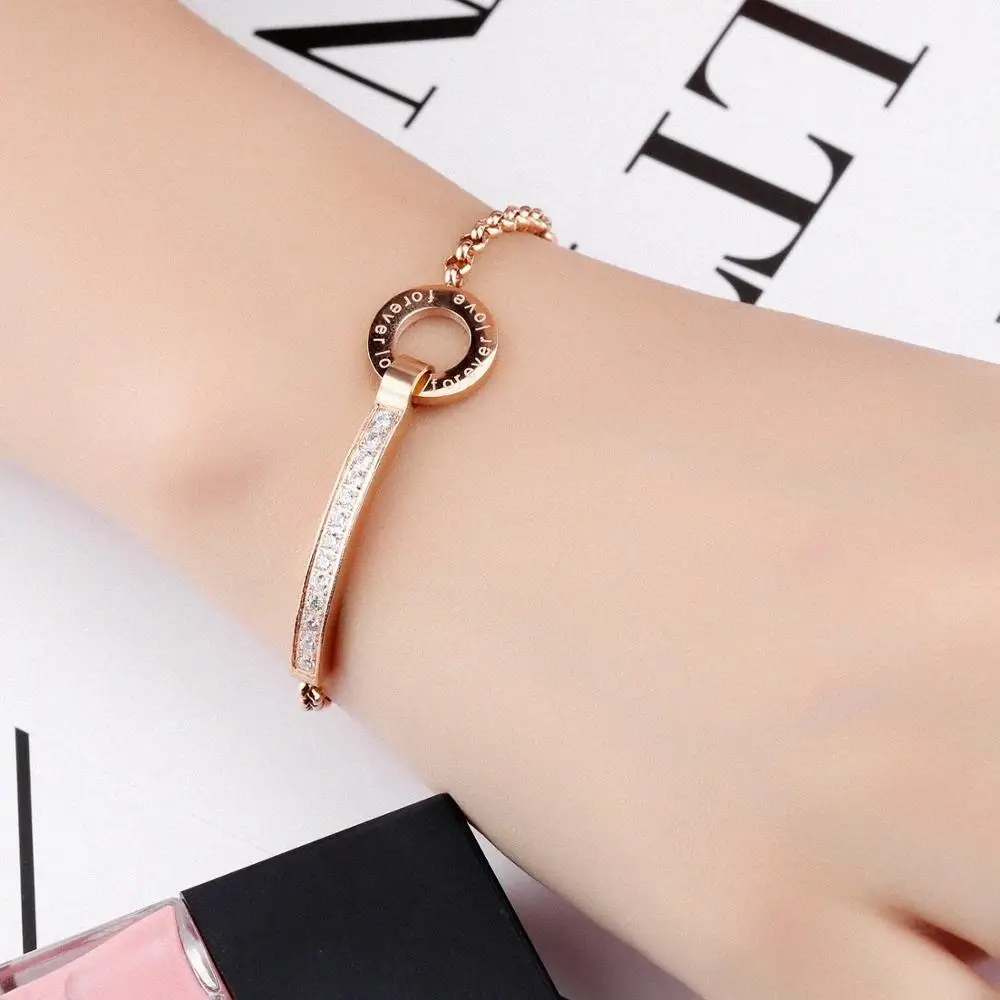 Wholesale Women Jewelry Rose Gold Hand Chain Micro Pave Bracelet