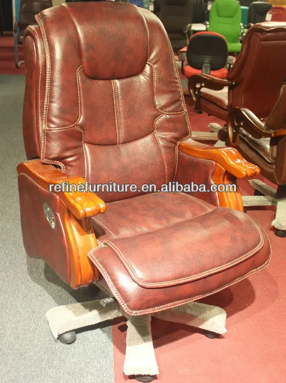 Silla De Oficina De Madera Giratoria Antigua De Cuero Vintage De Lujo