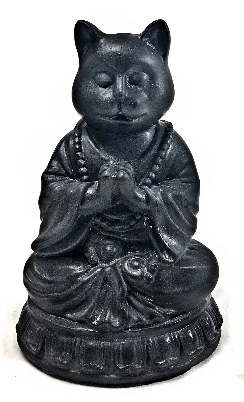 happy buddha cat statue