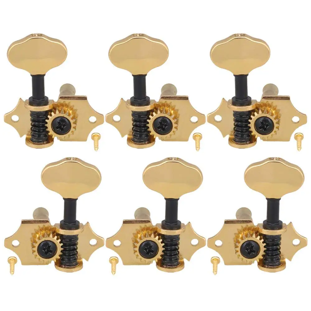 Yibuy Zinc Alloy Black Golden Open Style Guitar Machine Head Tuning Pegs Locking Tuners 3L 3R 18:1 for Classical Guitar