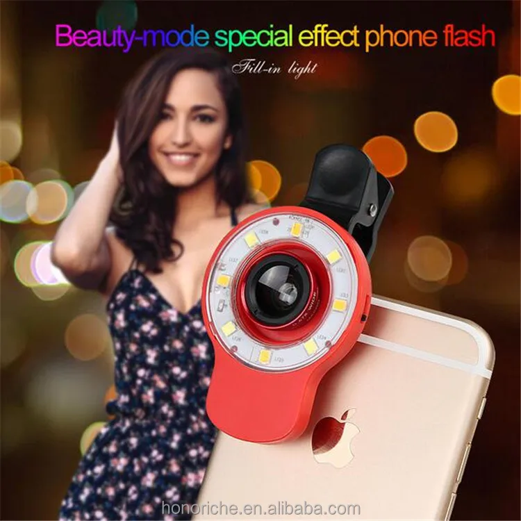 3 Filter Adjustable , External Wide angle fisheye Lens led selfie flash ring flash light