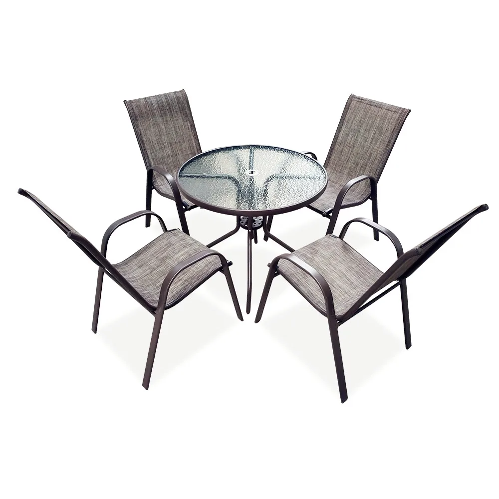 Cheap World Source International 5 Piece Metal Outdoor Cafe Terrace Garden Patio Furniture Set Round Patio Table and Chairs