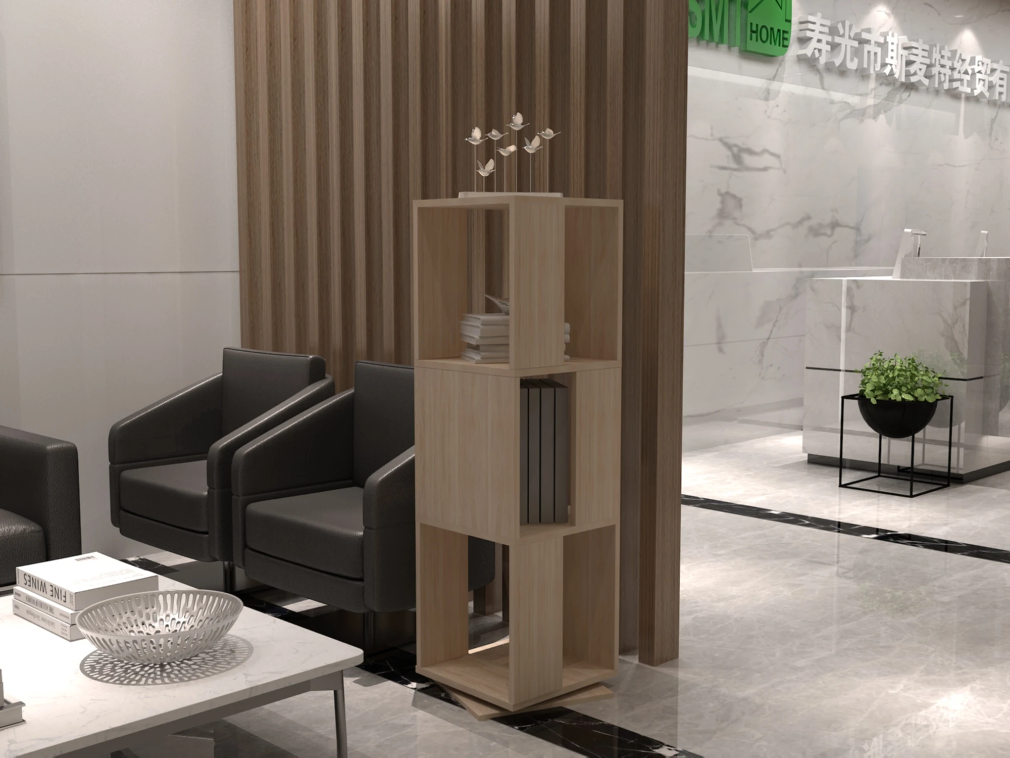 De Madera Moderna Estantería Giratoria Con 3-capa Montado Estante Del