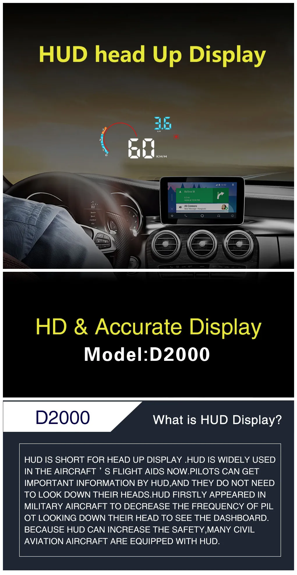 2018 New HUD 4 Inch D2000 OBD2 HUD Display Car Head Up Display