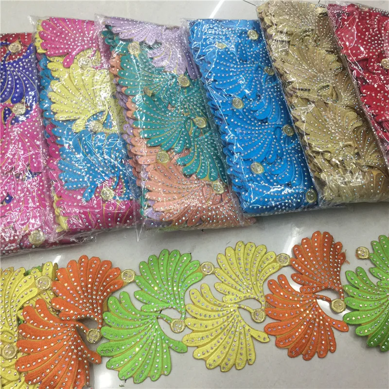 Beaded Sequin Rhinestones Floral Embroidered Lace Fabric Ribbon Trim Crochet Guipure Applique Motif for Wedding Dress