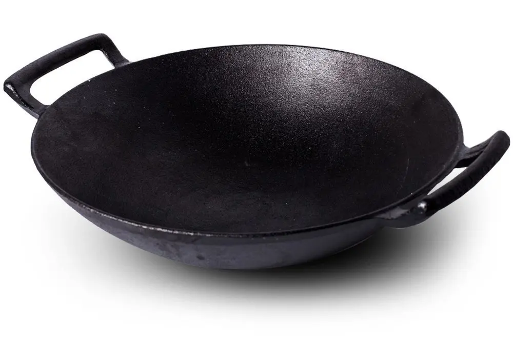 UH-CI193 14 Inch Cast Iron Wok with Handles and Built in Base.